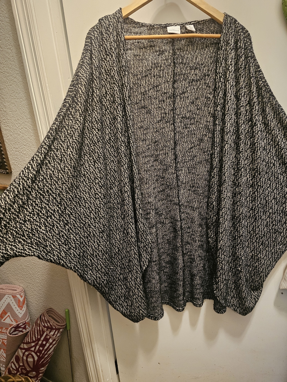 Open-Front Black & White Marled Women's Sweater Cardigan